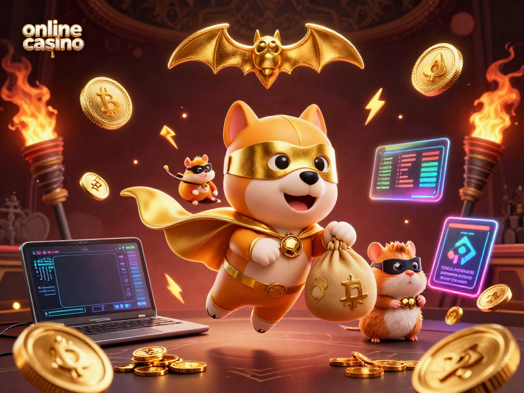 Engage with an exciting online casino adventure featuring a superhero dog and hamster.