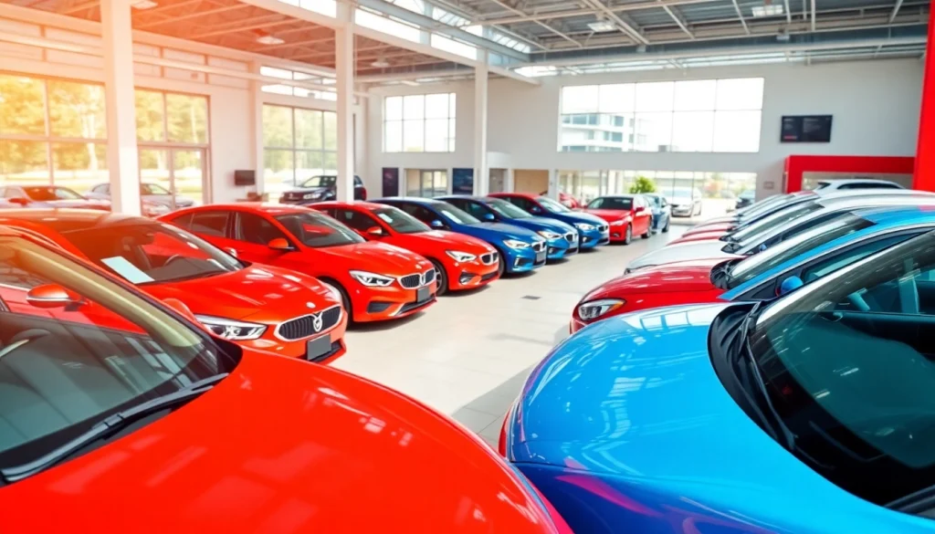 Explore various vehicles as you Buy a car in a vibrant dealership environment.