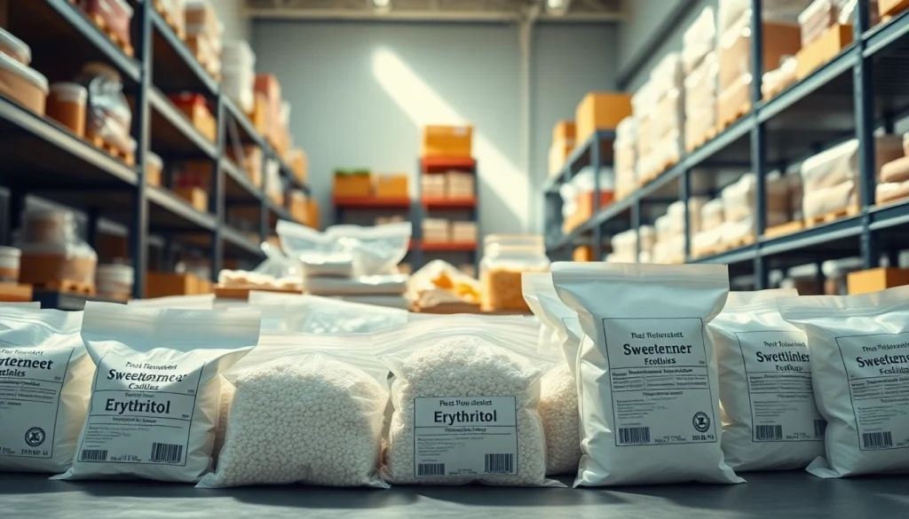 Édulcorant en vrac displayed in a modern commercial setting for healthy choices.