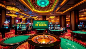 Experience the thrill of gambling at Trang Chủ BJ88 with vibrant casino tables and intense action.