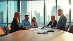 Showcasing business consultants in Dubai strategizing in a modern office setting, emphasizing their expertise.