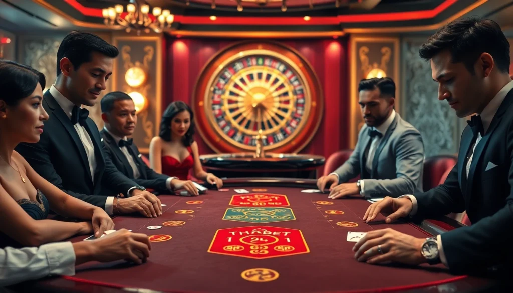 THABET casino table with players engaged in a high-stakes poker game.