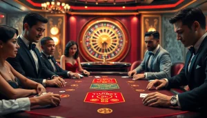THABET casino table with players engaged in a high-stakes poker game.