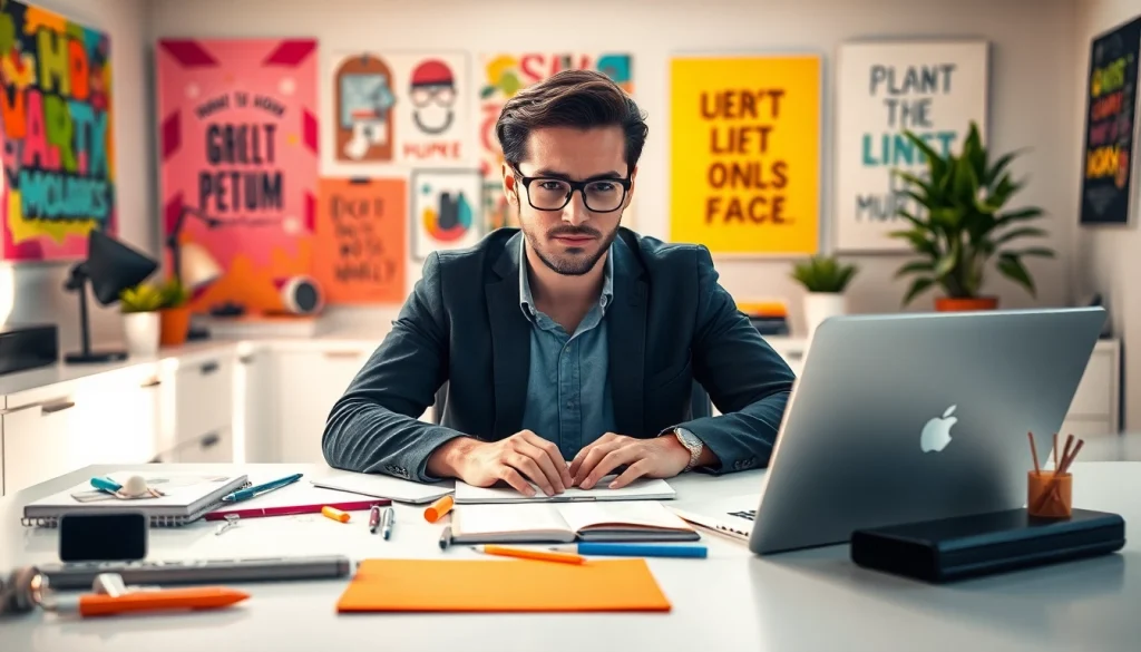 Content creator devising strategies on how to get paid for content creation fast in a vibrant workspace.