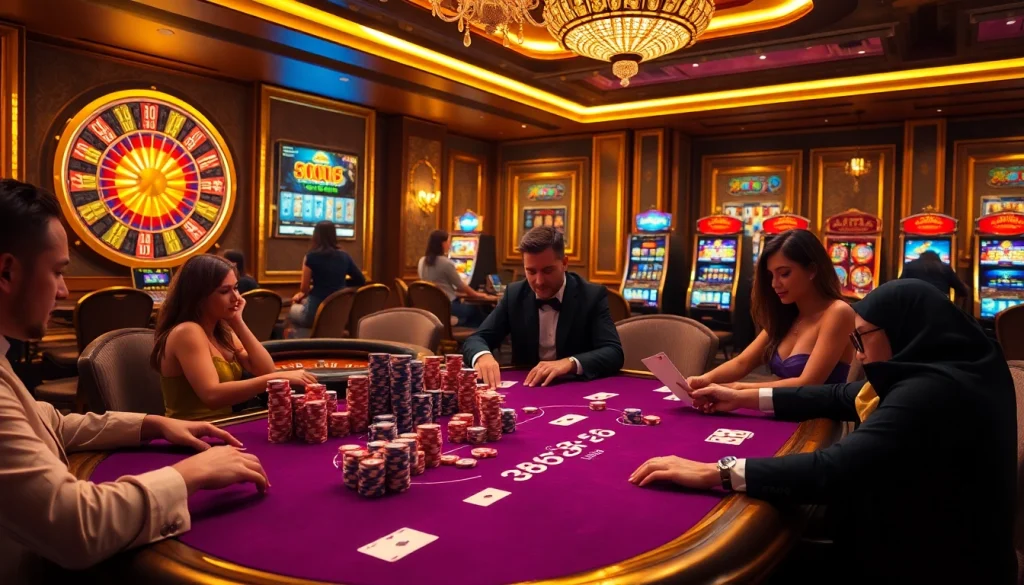 Engaging players vying for the top in the 8kbet game at a luxurious casino table.