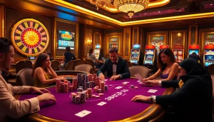 Engaging players vying for the top in the 8kbet game at a luxurious casino table.