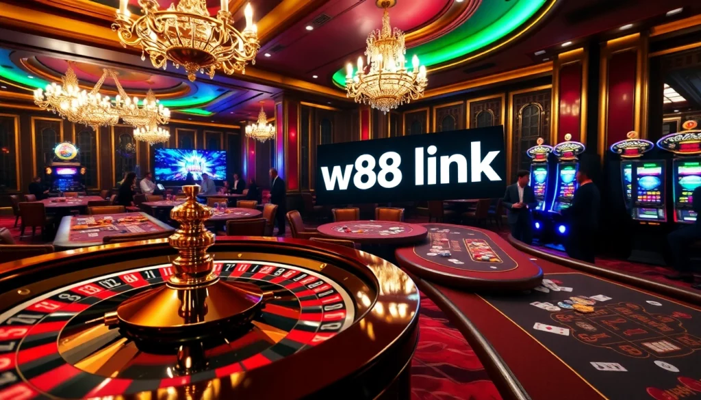 Engage with the exciting gaming experience at W88 link in a luxurious casino setting.