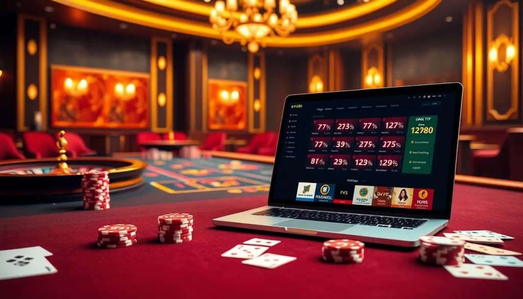 Engaging gameplay at ev88 with colorful casino tables and vibrant poker chips.