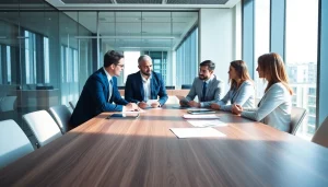 Discussing Pre and post award compliance in a modern office environment with professionals collaborating.