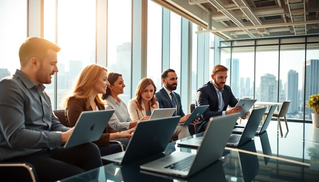 Engaging scene of on-demand sales talent collaborating in a modern office environment.