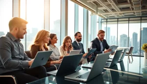 Engaging scene of on-demand sales talent collaborating in a modern office environment.