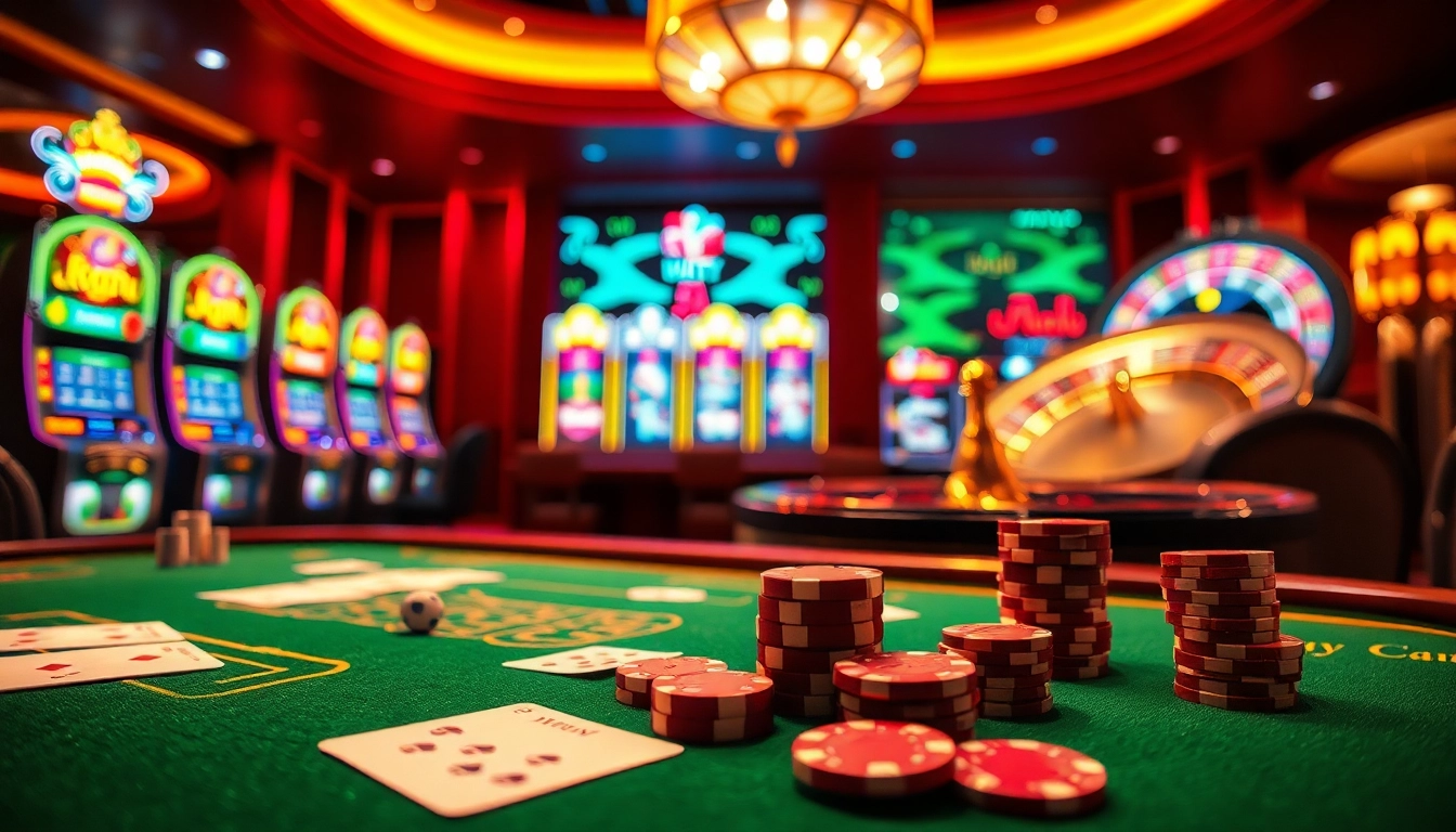 A thrilling gambling scene featuring 68 game bài with vibrant casino tables and exciting gameplay elements.