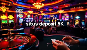Experience situs deposit 5k excitement with vibrant casino tables showcasing players and chips.