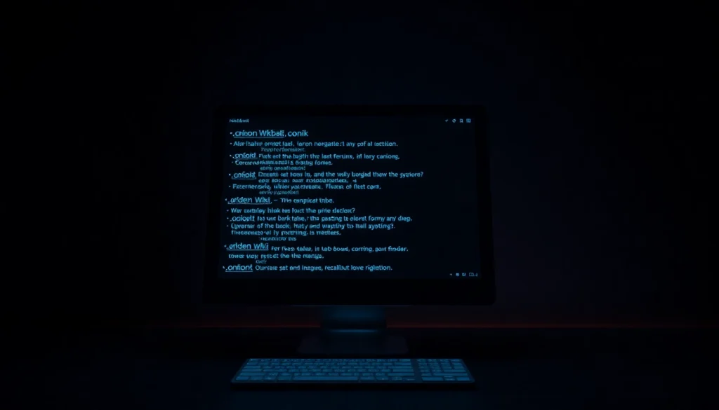 The Hidden Wiki dark web displayed on a digital interface, capturing the mystery and community aspects of the dark web.