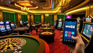 Players enjoying exciting games at ww88 online casino with luxurious tables and slot machines.