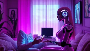 AI sex interaction in a modern setting featuring a futuristic character engaging with a user.