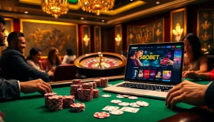 Experience the thrill of link alternatif sbobet at a luxurious casino poker table with enthusiastic players.
