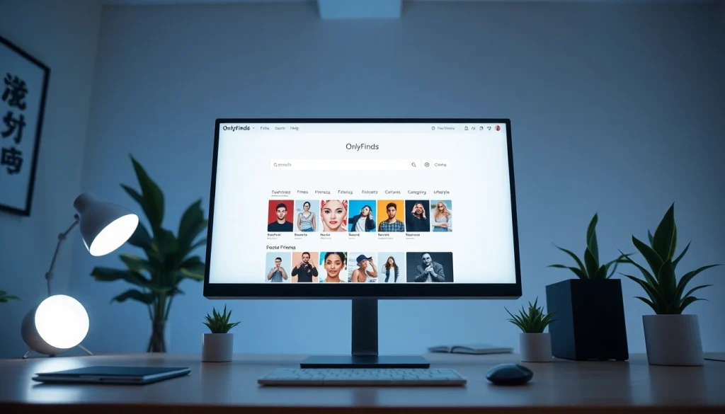 OnlyFans Search interface on a sleek screen showing diverse creator profiles and categories.
