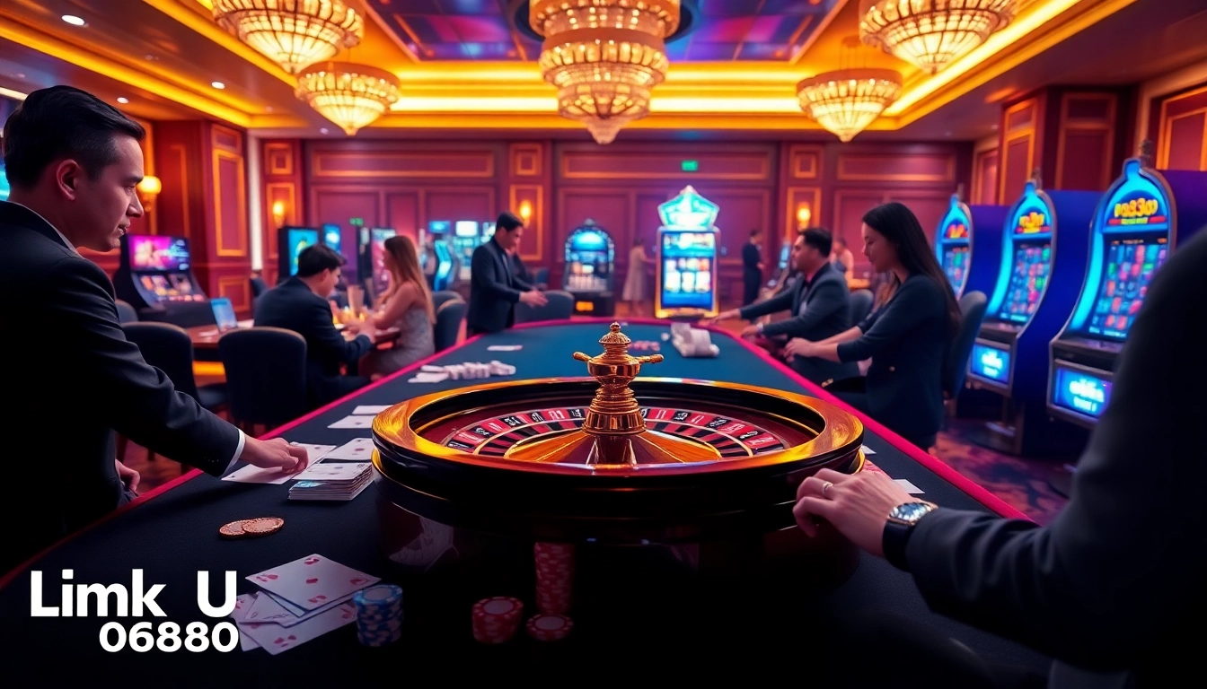 Experience thrilling online gaming opportunities with Link U888 at a vibrant casino table.