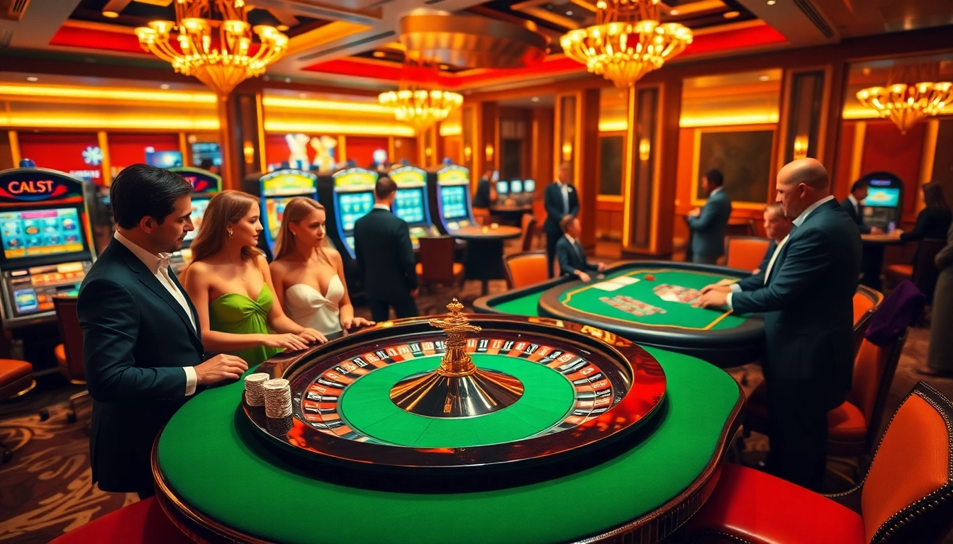 Scène engageante de joueurs profitant de mieux casino en ligne avec des tables de roulette et de poker