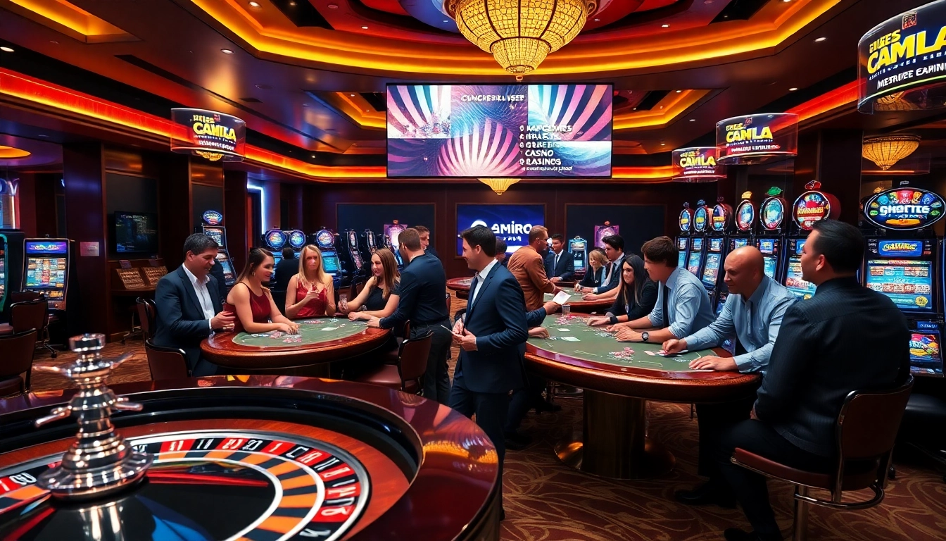 Des joueurs profitant de l'excitation de la meilleure casino en ligne autour de tables de jeu vibrantes.
