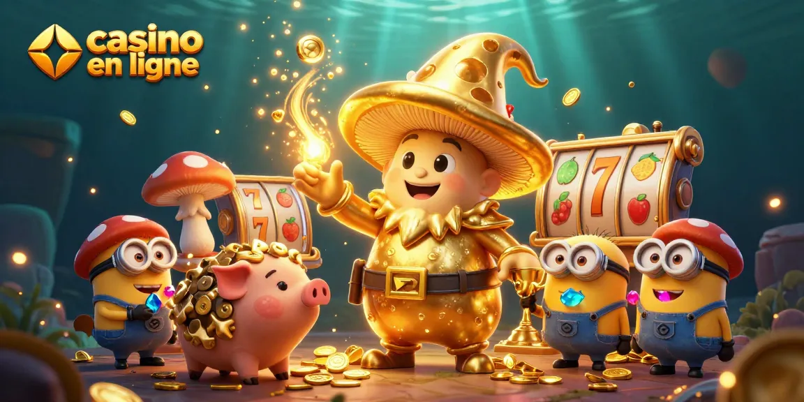 Jouez sur un casino en ligne avec un wizard transformant tout en or, entouré de pièces d'or et de rouleaux de machines à sous.
