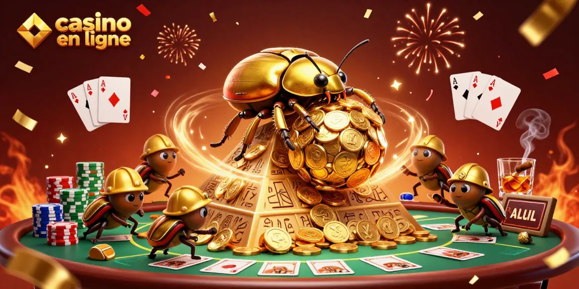 Jouez au casino en ligne avec des jeux captivants et un décor doré extravagant pendant un moment festif.