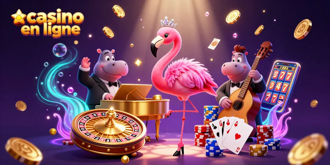 Jouer au casino en ligne avec enthousiasme entouré de jackpots et de lumières scintillantes.