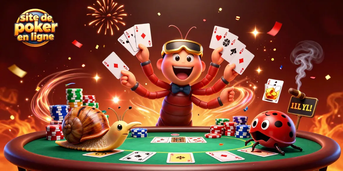 Jouez sur un site de poker en ligne avec des acteurs colorés et des cartes éblouissantes.