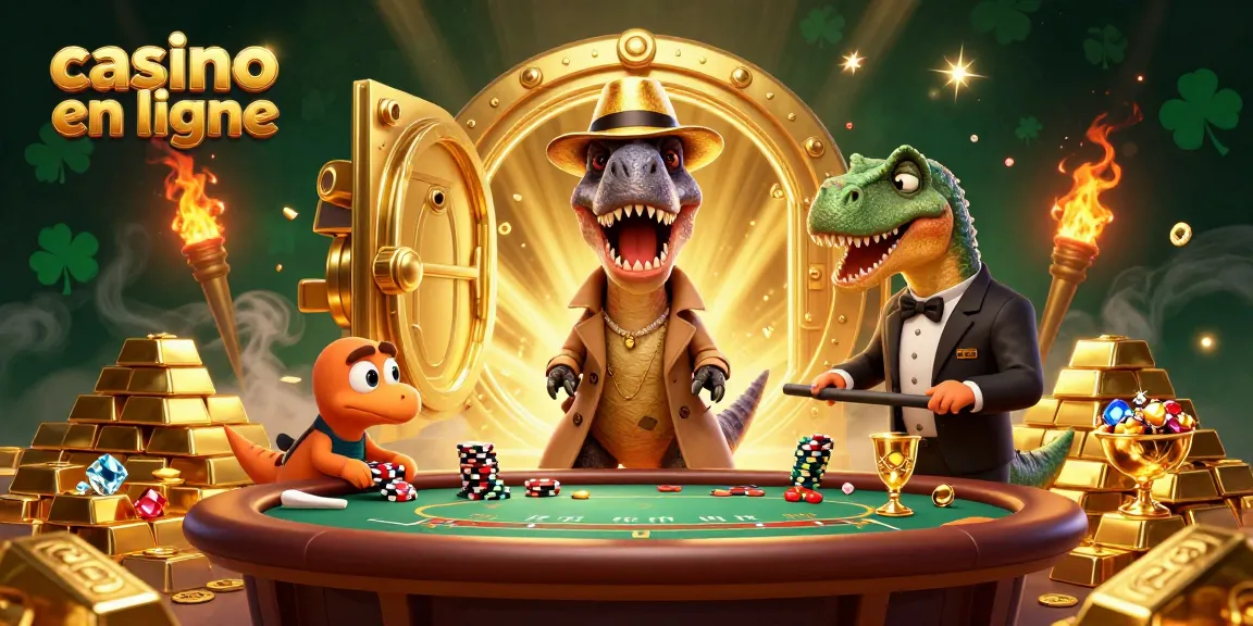 Jouer dans un casino en ligne avec des personnages colorés et des éléments comme des lingots d'or.