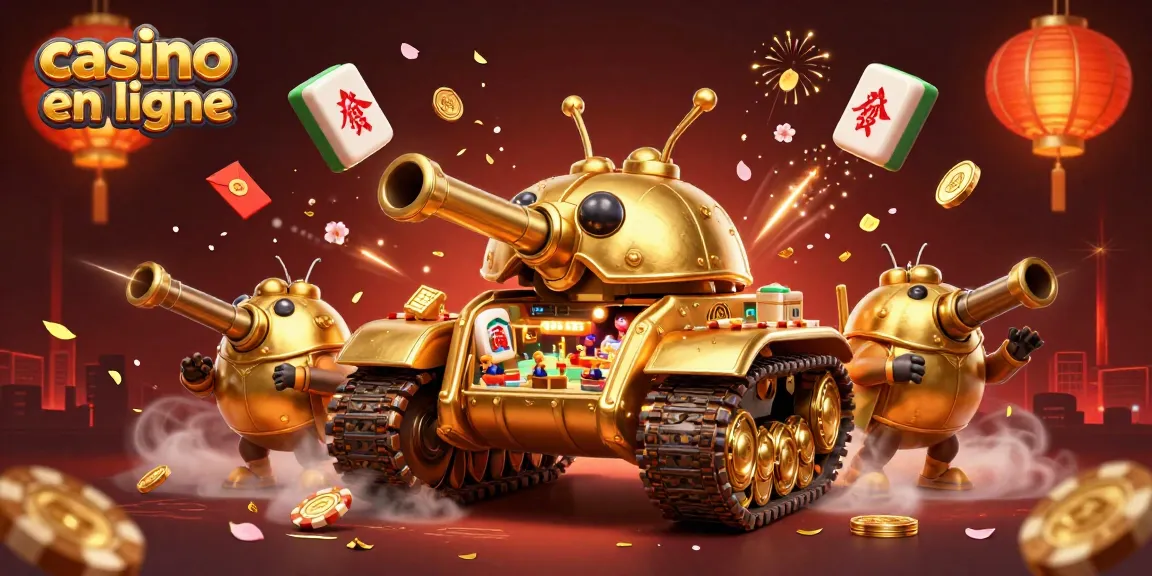 Gagnez au casino en ligne avec ce magnifique tank doré qui abrite un mini casino exhibant des joueurs et des jeux.