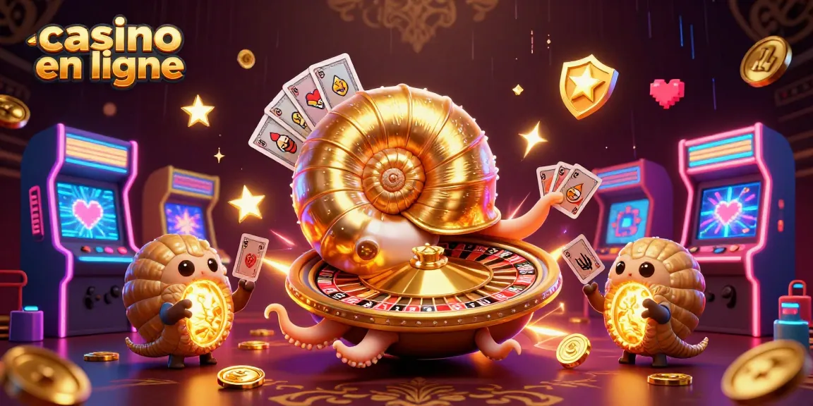 Jouer au casino en ligne avec un nautilus géant en 3D comme roue de la fortune entouré de jeux colorés.