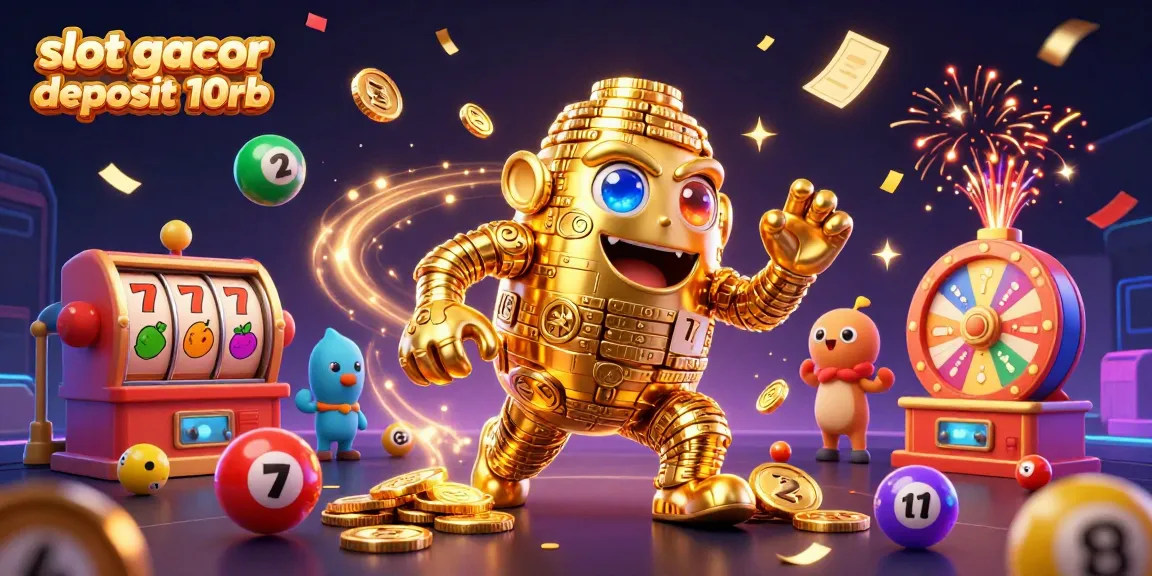 Engaging slot gacor deposit 10rb scene with a golden golem and vibrant game elements, illustrating casino excitement.