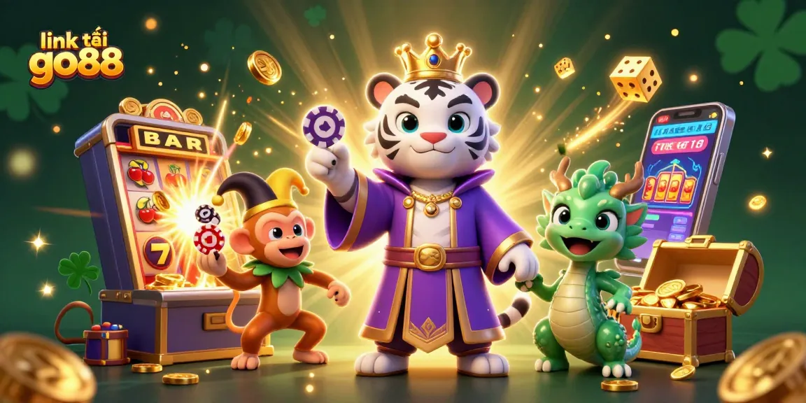 Winning big with link tải go88 at a vibrant casino featuring a royal tiger and playful monkey.