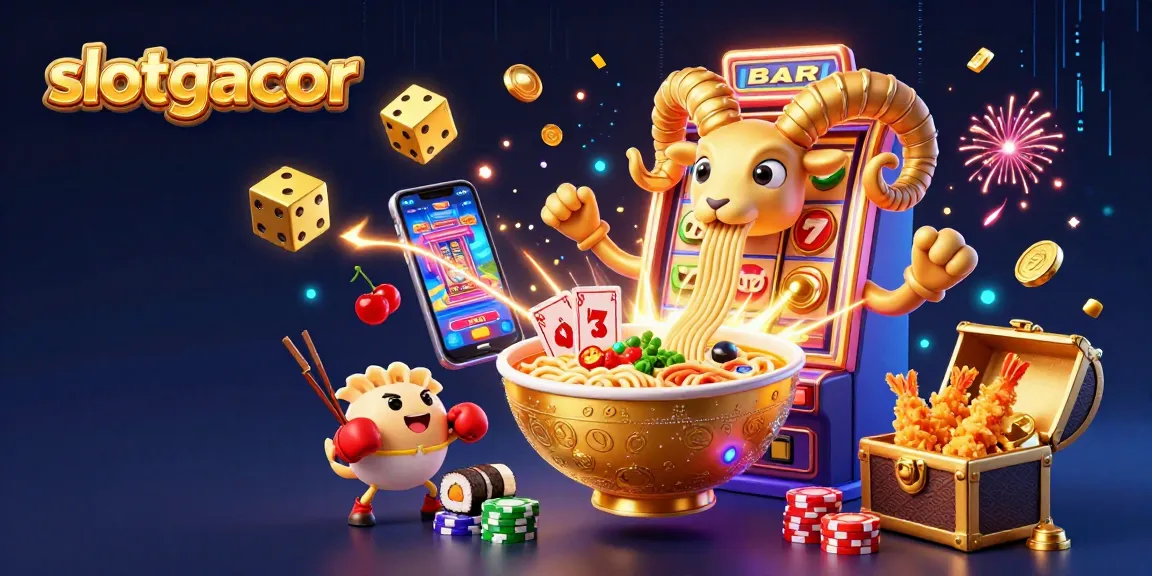 Catch the thrilling excitement of slotgacor as a golden ramen bowl dealer stacks chips amidst a jackpot explosion.
