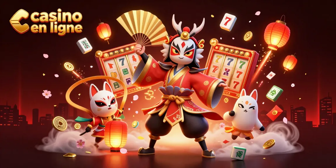 Jeux captivants au casino en ligne avec un guerrier et des lanternes magiques.