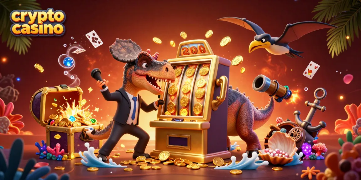 Le crypto casino en ligne : un pachycephalosaurus interactif face à une machine à sous dorée avec des pièces volantes