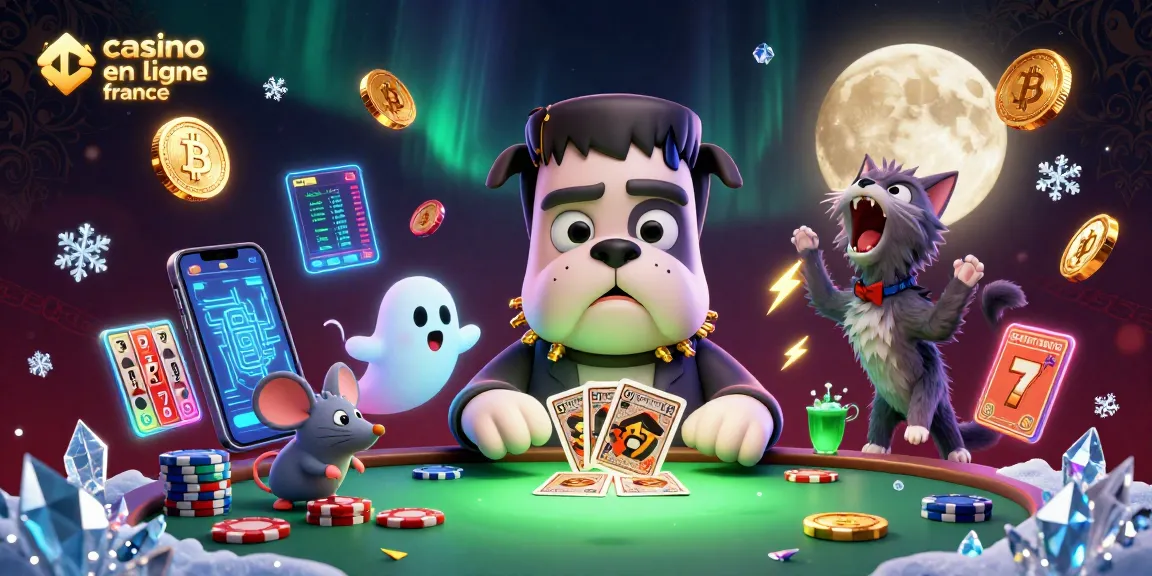 Le monstre bulldog de casino en ligne France distribue des cartes avec un chaton loup sous la pleine lune d'or.