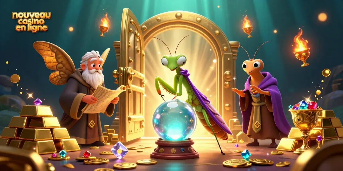 Jouer au nouveau casino en ligne avec une scène magique de personnages et trésors scintillants.