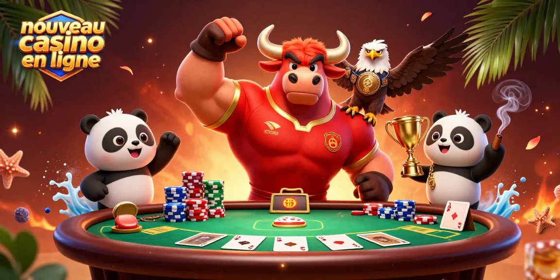 Découvrez un vibrant nouveau casino en ligne avec mascottes et éléments de poker dans une illustration captivante.