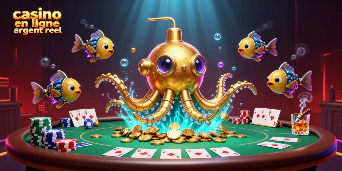 Jouez au casino en ligne argent réel avec le kraken doré dans une mer de pièces.