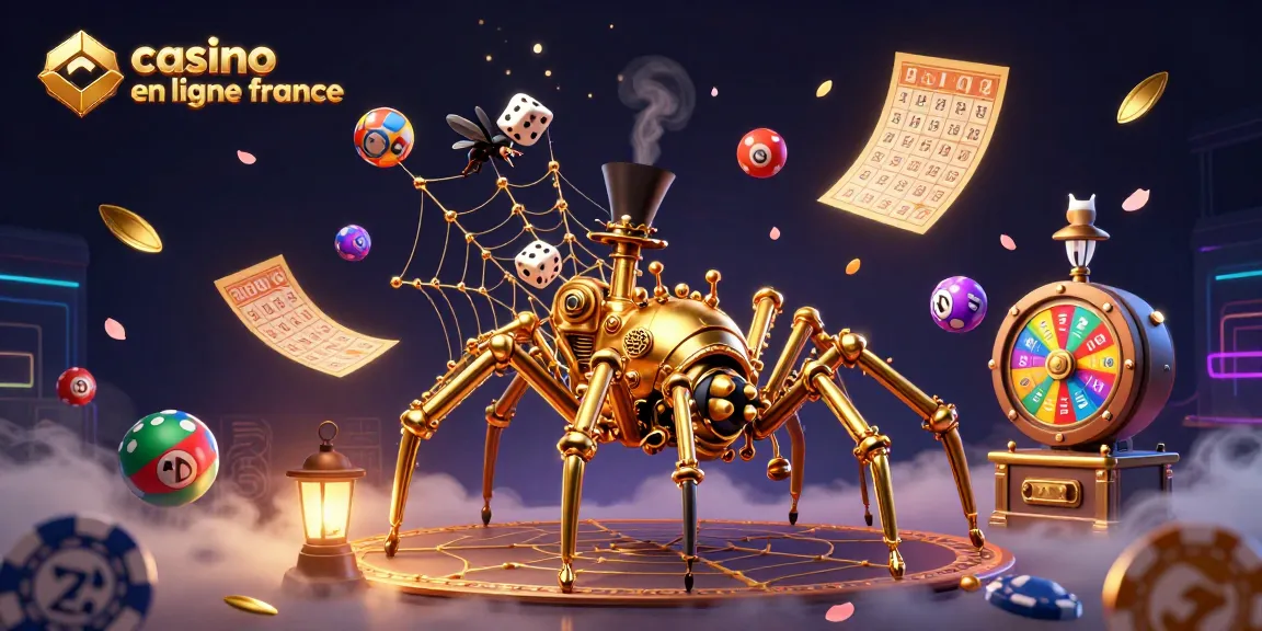 Vivez l'excitation du casino en ligne France avec une scène dynamique et colorée remplie d'éléments de jeu captivants.