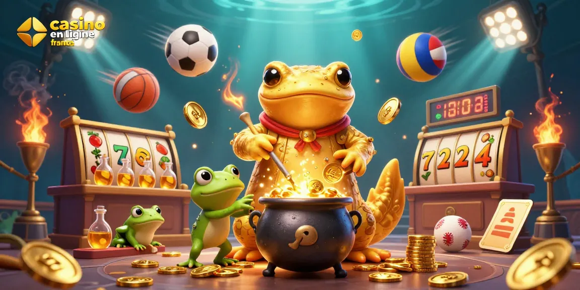 Illustration captivante d'un alchimiste salamandre en or dans un laboratoire, évoquant le casino en ligne France avec des éléments de jeu colorés.