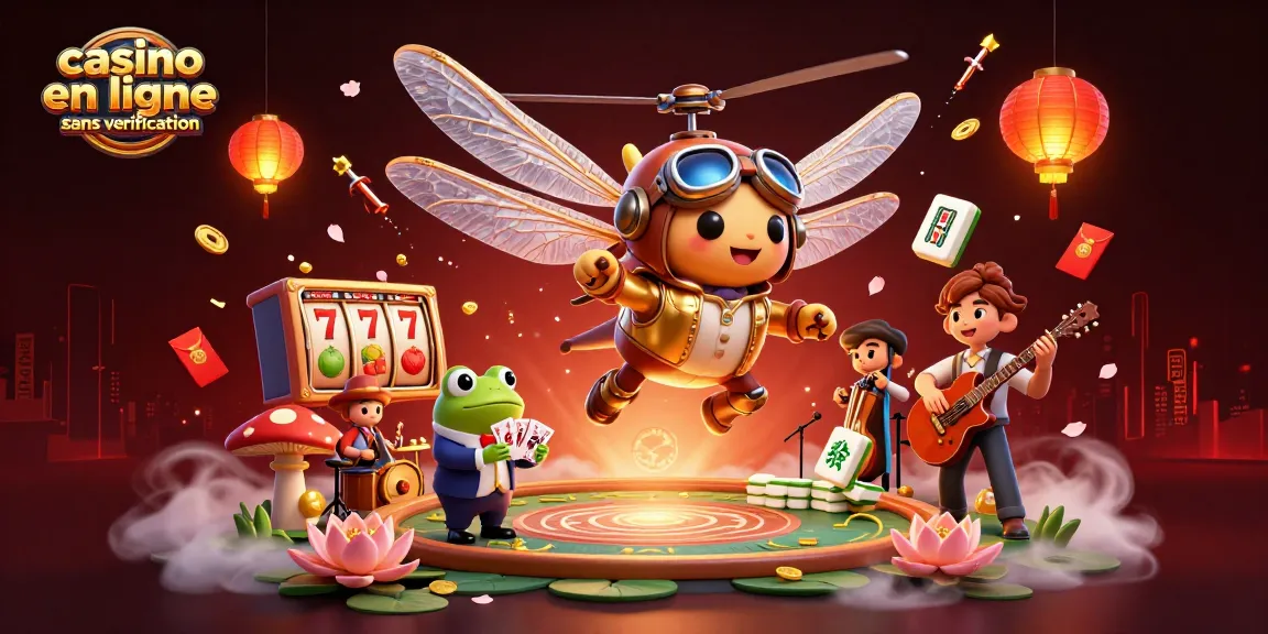 Vivez l'excitation de jouer dans un casino en ligne sans verification avec un dragonfly pilote, un croupier grenouille et des musiciens.