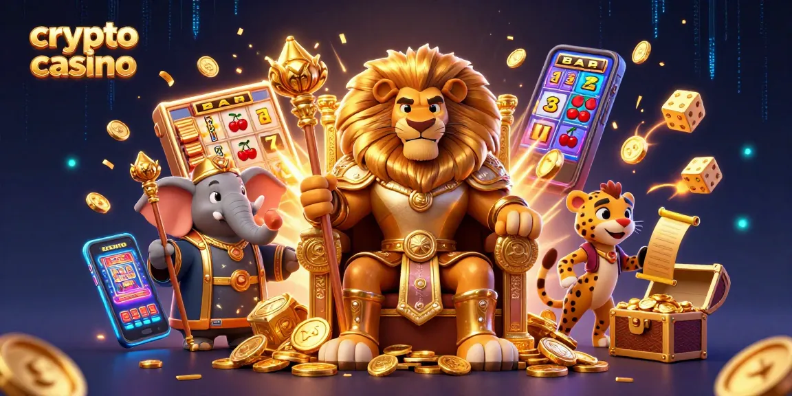 Profitez d'une scène captivante de crypto casino avec un lion roi et des jeux dynamiques.