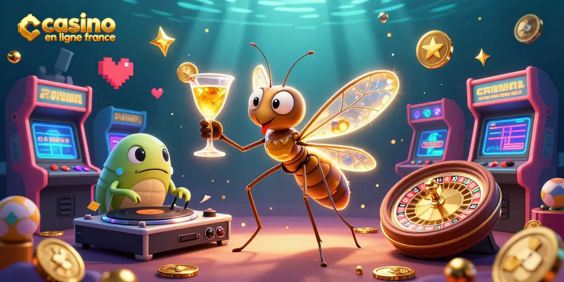 Plongez dans l'univers du casino en ligne France avec un insecte mascotte et un DJ préhistorique.