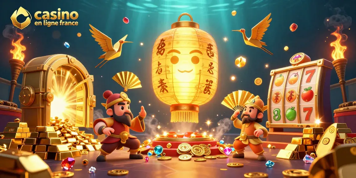 Casino en ligne France : un esprit lantern magnifiquement illustré illuminant une scène de jeu animée.