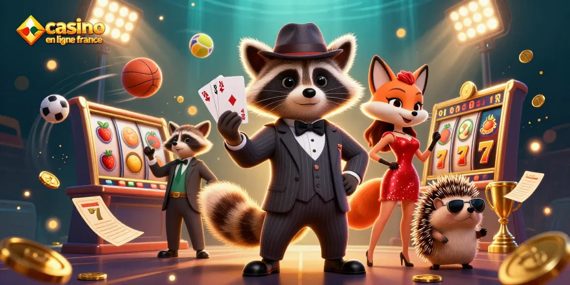 Découvrez une scène vivante captivante de casino en ligne en France avec des personnages animés.