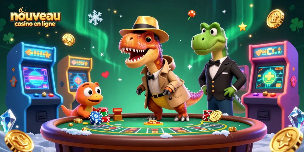Illustration dynamique d'un velociraptor au casino, jouant au blackjack au nouveau casino en ligne.