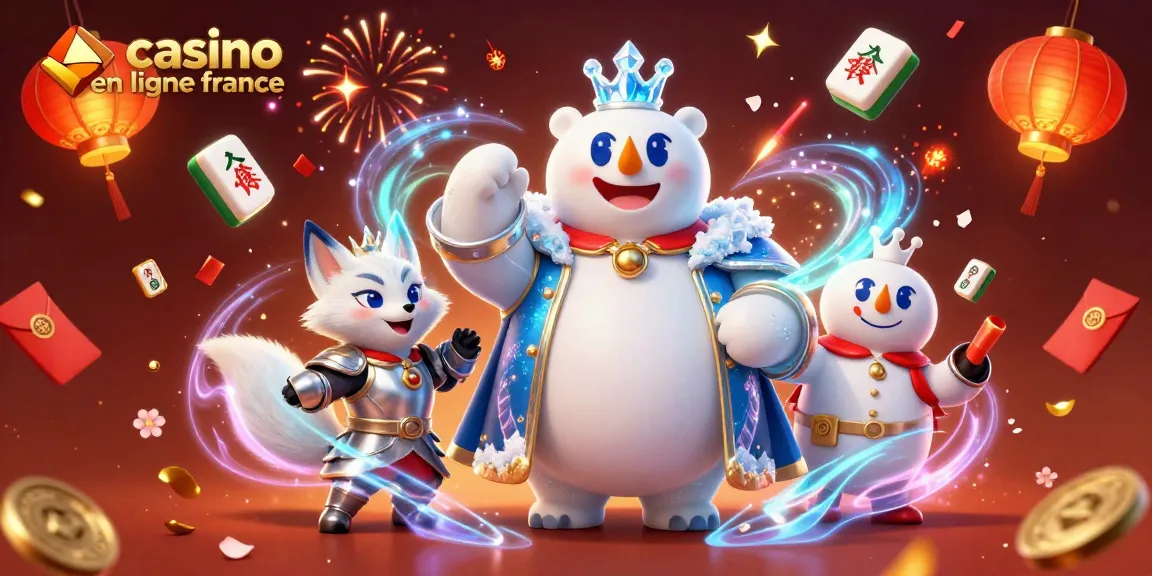 Gagnez au casino en ligne France avec des éléments festifs, y compris un ours polaire royal et un renard argenté.
